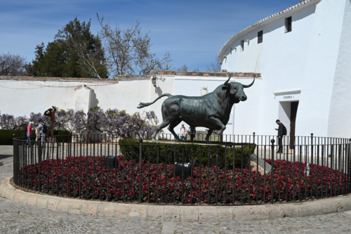 Beeld van stier voor arena in Ronda